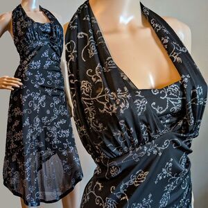 Vintage Y2K Taboo Black Halter Dress Floral Glitter Dark Fairycore Prom Size XL